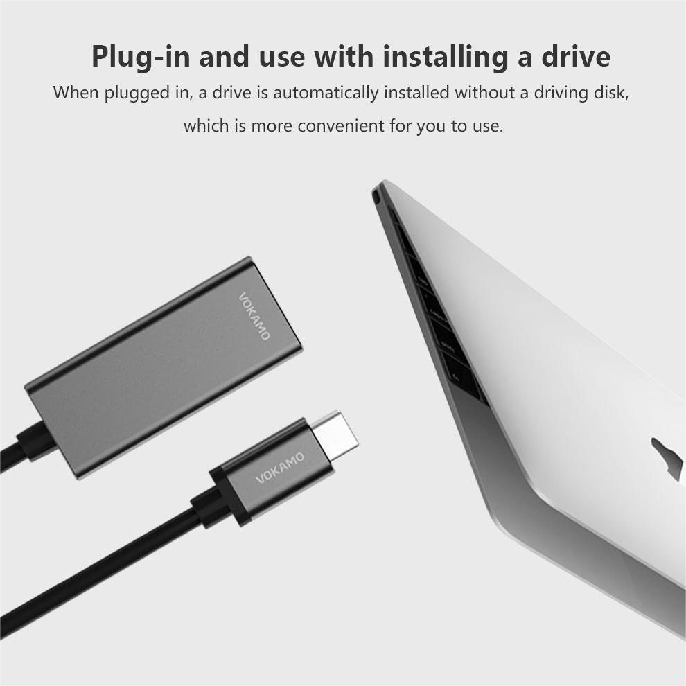 VOKAMO USB - C to Gigabit Ethernet Adapter Cable Portable 1 - Gigabit Network Hub - VOKAMO