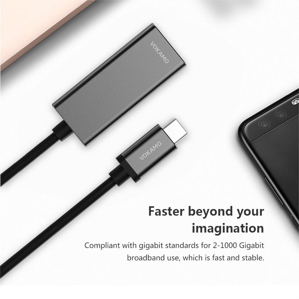 VOKAMO USB - C to Gigabit Ethernet Adapter Cable Portable 1 - Gigabit Network Hub - VOKAMO