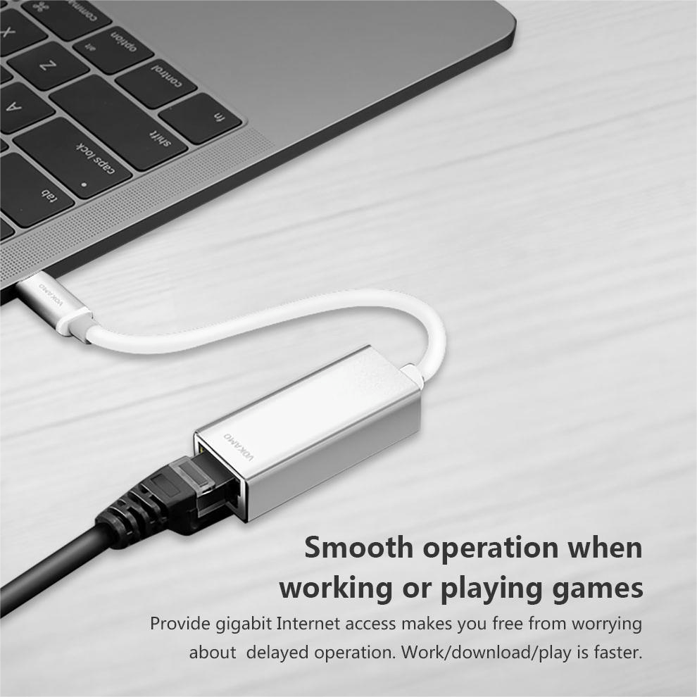 VOKAMO USB - C to Gigabit Ethernet Adapter Cable Portable 1 - Gigabit Network Hub - VOKAMO