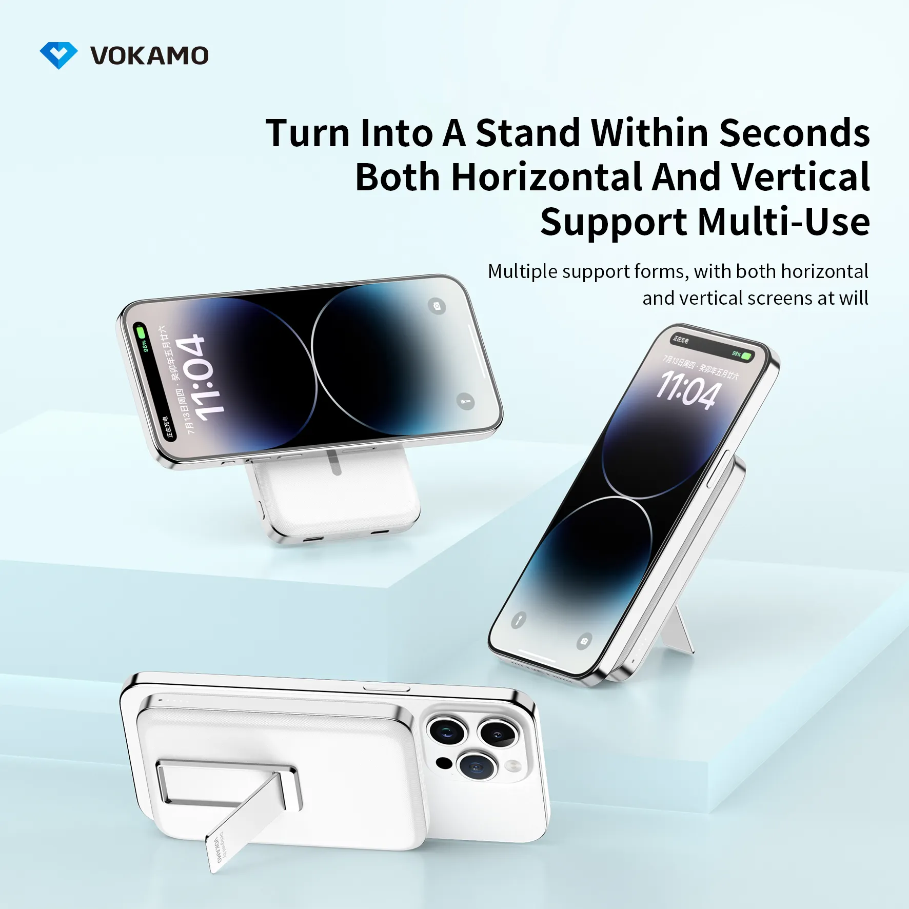 VOKAMO Wireless Power Bank 1000mAh Magnetic Portable Charger with Stand 20W USB C 15W Fast Charging External Battery Pack