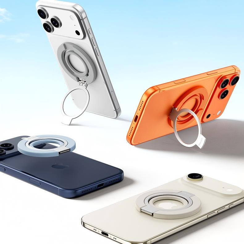 Magnetic Phone Ring Holder for MagSafe, 360° Rotation Soft Silicone Cell Phone Grip Stand Finger Ring Kickstand Two-Sided Magnet Compatible with iPhone 17 Pro Max 16 15 14 13 12 MagSafe Accessories