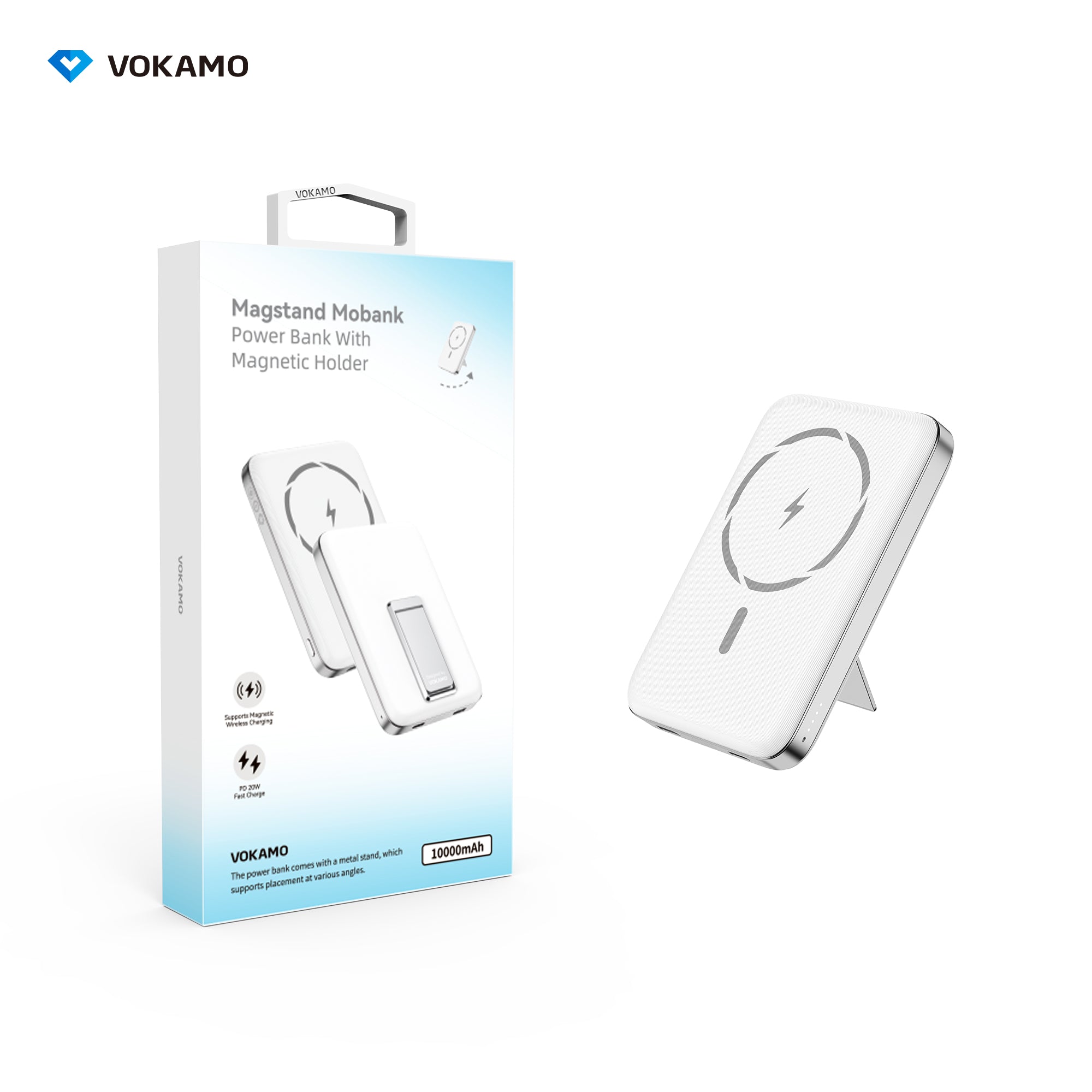 VOKAMO Wireless Power Bank 1000mAh Magnetic Portable Charger with Stand 20W USB C 15W Fast Charging External Battery Pack