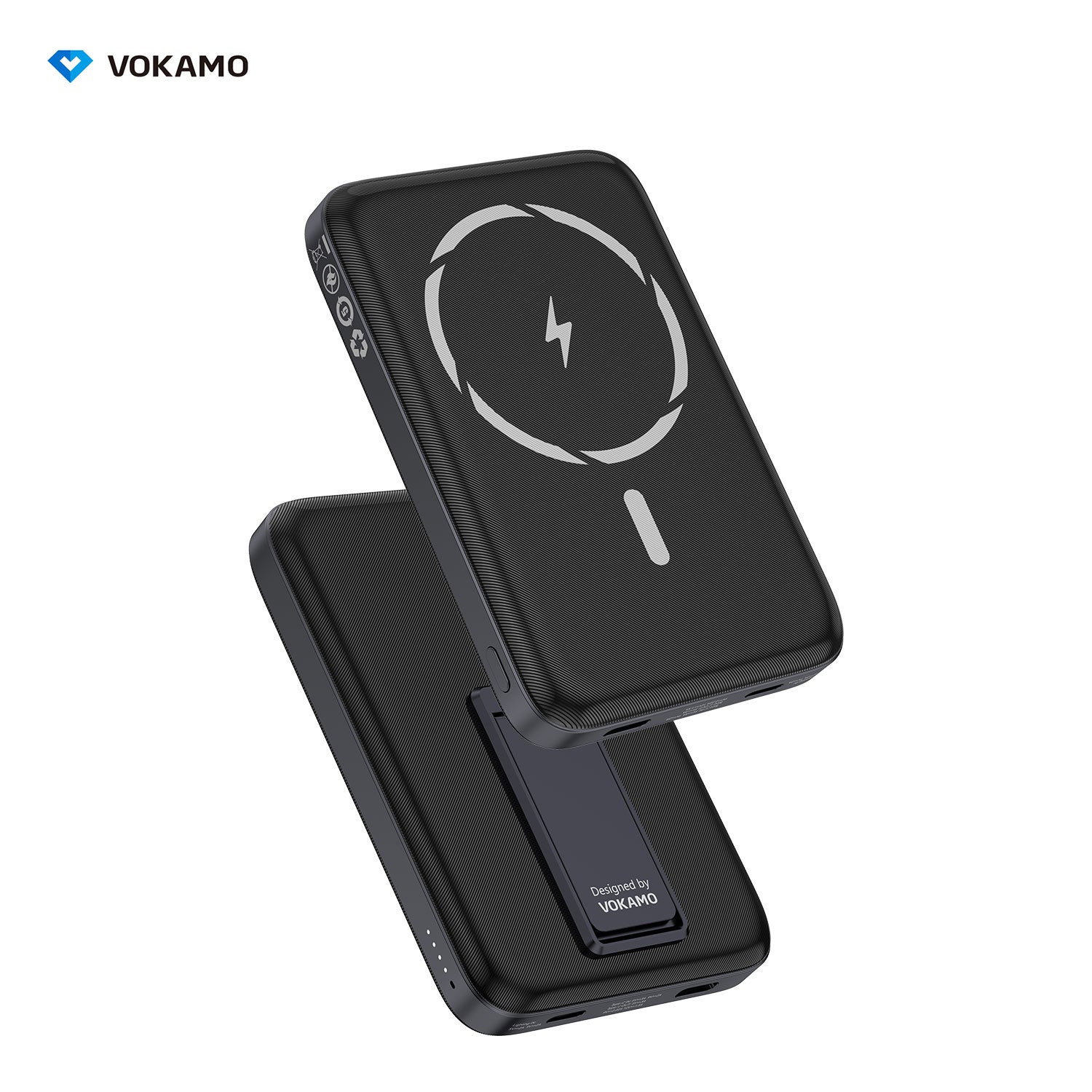 VOKAMO Wireless Power Bank 1000mAh Magnetic Portable Charger with Stand 20W USB C 15W Fast Charging External Battery Pack