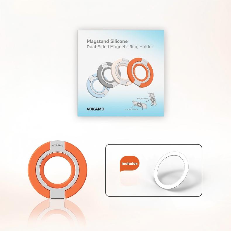 Magnetic Phone Ring Holder for MagSafe, 360° Rotation Soft Silicone Cell Phone Grip Stand Finger Ring Kickstand Two-Sided Magnet Compatible with iPhone 17 Pro Max 16 15 14 13 12 MagSafe Accessories