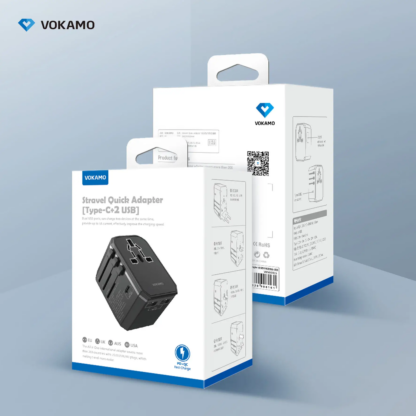 VOKAMO International Travel Adapter Worldwide All in One Universal Wall AC Power Plug Charger