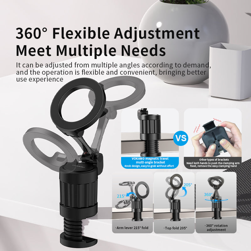 VOKAMO 360°Rotating Magnetic Airplane Phone Holder Mount, for Magsafe Airplane Travel Essentials Accessories, Adjustable Foldable Universal Handsfree Phone Stand for iPhone 16 15 14 Pro Max