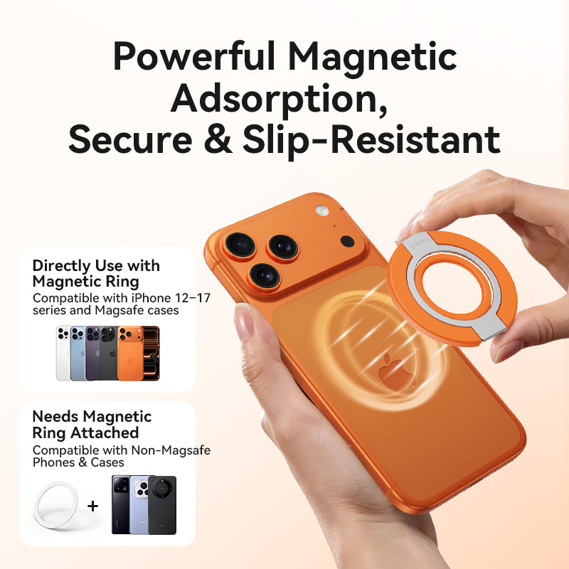 Magnetic Phone Ring Holder for MagSafe, 360° Rotation Soft Silicone Cell Phone Grip Stand Finger Ring Kickstand Two-Sided Magnet Compatible with iPhone 17 Pro Max 16 15 14 13 12 MagSafe Accessories