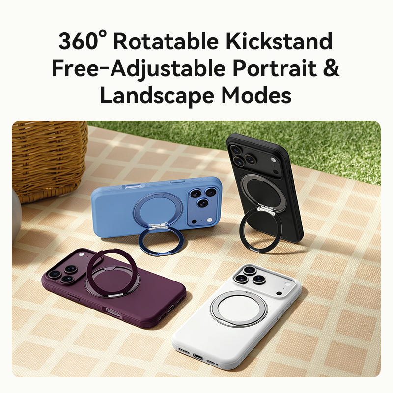 VOKAMO 360 Rotation Magnetic Ring Stand Case for iPhone 18 Pro Max, Shockproof PC TPU Hybrid Mobile Cover with Kickstand