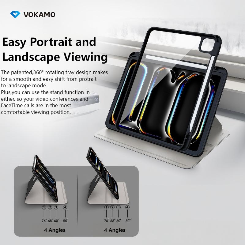 VOKAMO Rotating Case for iPad  Pro 13 iPad Air 11  Inch (2024) - [Built-in Pencil Holder] 360 Degree Rotating Protective Stand Cover
