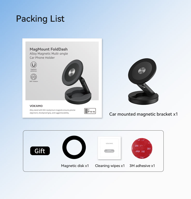 VOKAMO for MagSafe Car Mount Foldable Magnetic Phone Holder for Car Dashboard, Strong Magnets Car Phone Holder Mount Compatible iPhone 16 Pro Max 15 14 13 12,Samsung - MagSafe Car Accessories
