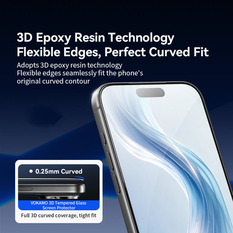 VOKAMO 3D Full Cover Tempered Glass for iPhone iPhone 18 Pro / 18 Pro Max 0.25mm Ultra Thin 9H Hardness Bubble Free Installation