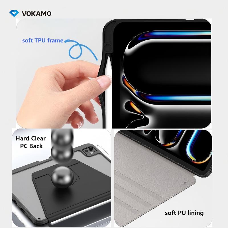 VOKAMO Rotating Case for iPad  Pro 13 iPad Air 11  Inch (2024) - [Built-in Pencil Holder] 360 Degree Rotating Protective Stand Cover