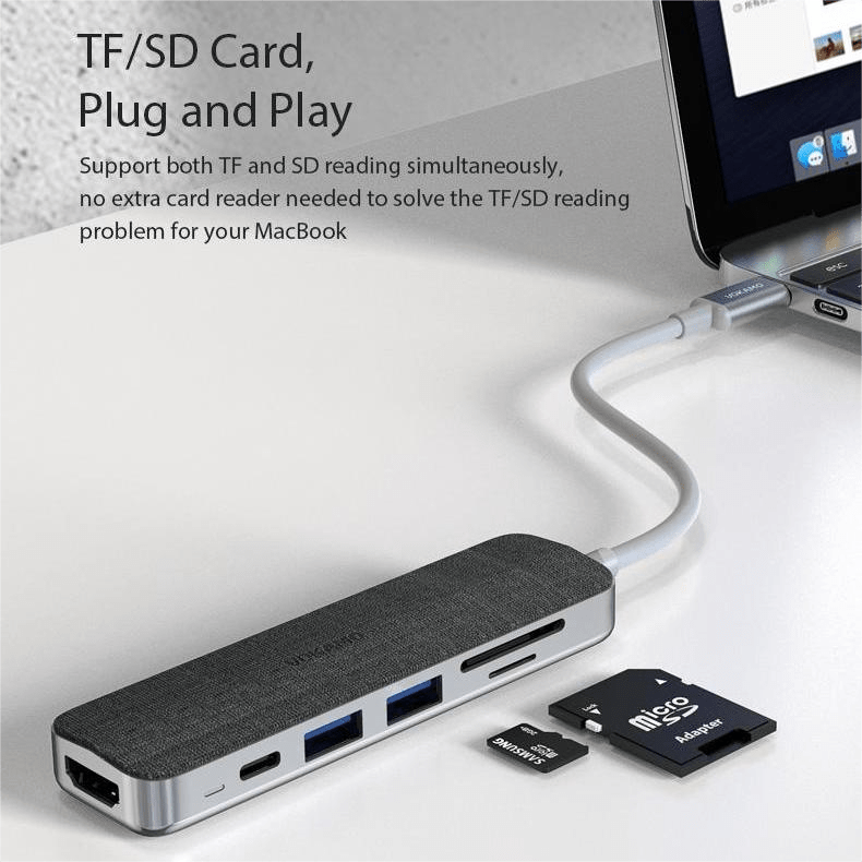 VOKAMO 6 in 1 USB C HUB,Slim 4K HDMI USB - C Hub For MacBook Huawei P30 MateBook etw - VOKAMO
