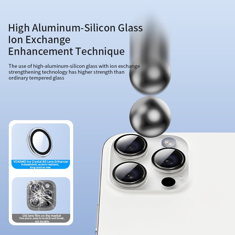 VOKAMO Camera Lens Protector for iPhone 16 Pro/iPhone 16 Pro Max,[Drop Protection ] AR Tempered Glass Camera Cover Screen Metal Ring Case Friendly Scratch Resistant Easy to Install - VOKAMO