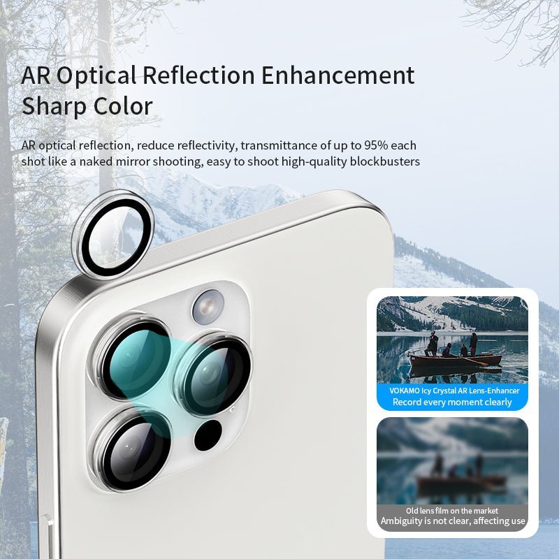 VOKAMO Camera Lens Protector for iPhone 16 Pro/iPhone 16 Pro Max,[Drop Protection ] AR Tempered Glass Camera Cover Screen Metal Ring Case Friendly Scratch Resistant Easy to Install - VOKAMO