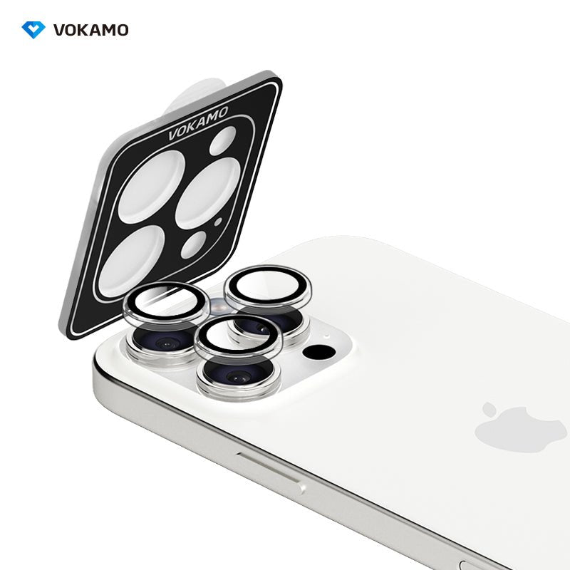 VOKAMO Camera Lens Protector for iPhone 16 Pro/iPhone 16 Pro Max,[Drop Protection ] AR Tempered Glass Camera Cover Screen Metal Ring Case Friendly Scratch Resistant Easy to Install - VOKAMO