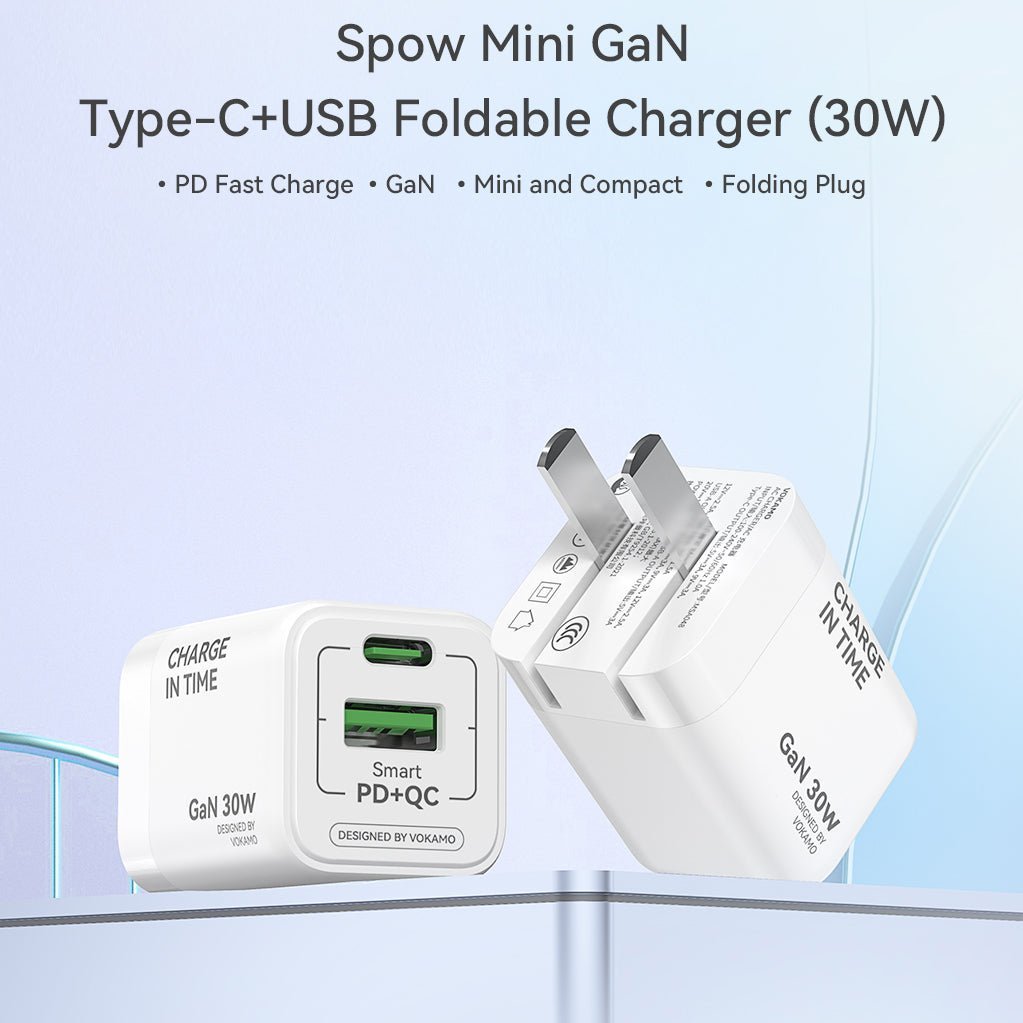 VOKAMO GaN 30W USB - C+USB - A 2 - Port Wall Charger USB C Fast Charger - VOKAMO