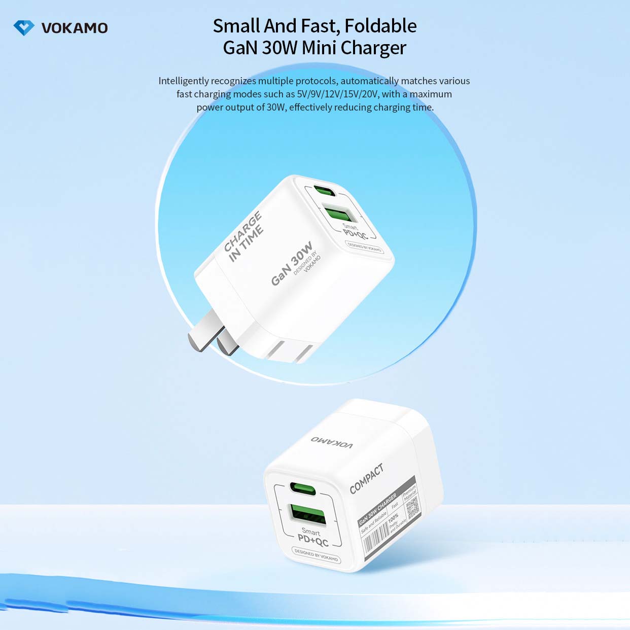 VOKAMO GaN 30W USB - C+USB - A 2 - Port Wall Charger USB C Fast Charger - VOKAMO