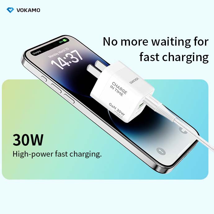 VOKAMO GaN 30W USB - C+USB - A 2 - Port Wall Charger USB C Fast Charger - VOKAMO