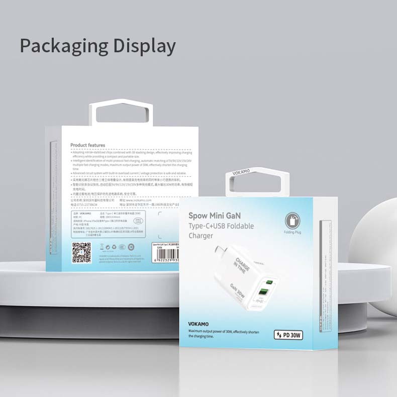 VOKAMO GaN 30W USB - C+USB - A 2 - Port Wall Charger USB C Fast Charger - VOKAMO