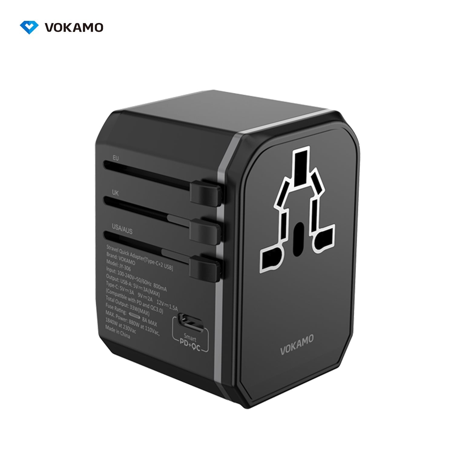 VOKAMO International Travel Adapter Worldwide All in One Universal Wall AC Power Plug Charger - VOKAMO