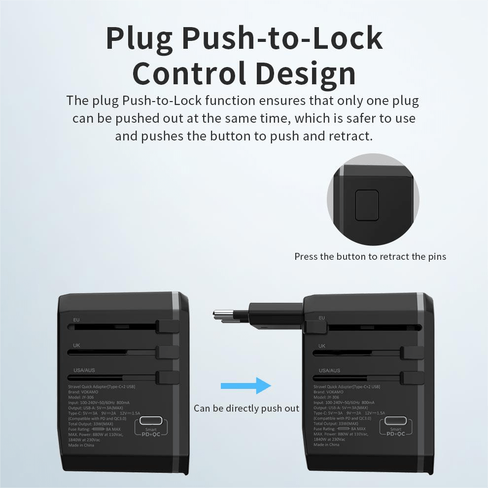 VOKAMO International Travel Adapter Worldwide All in One Universal Wall AC Power Plug Charger - VOKAMO