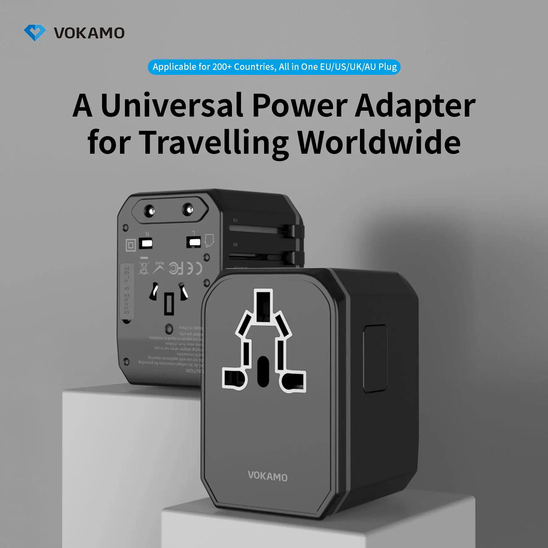 VOKAMO International Travel Adapter Worldwide All in One Universal Wall AC Power Plug Charger - VOKAMO