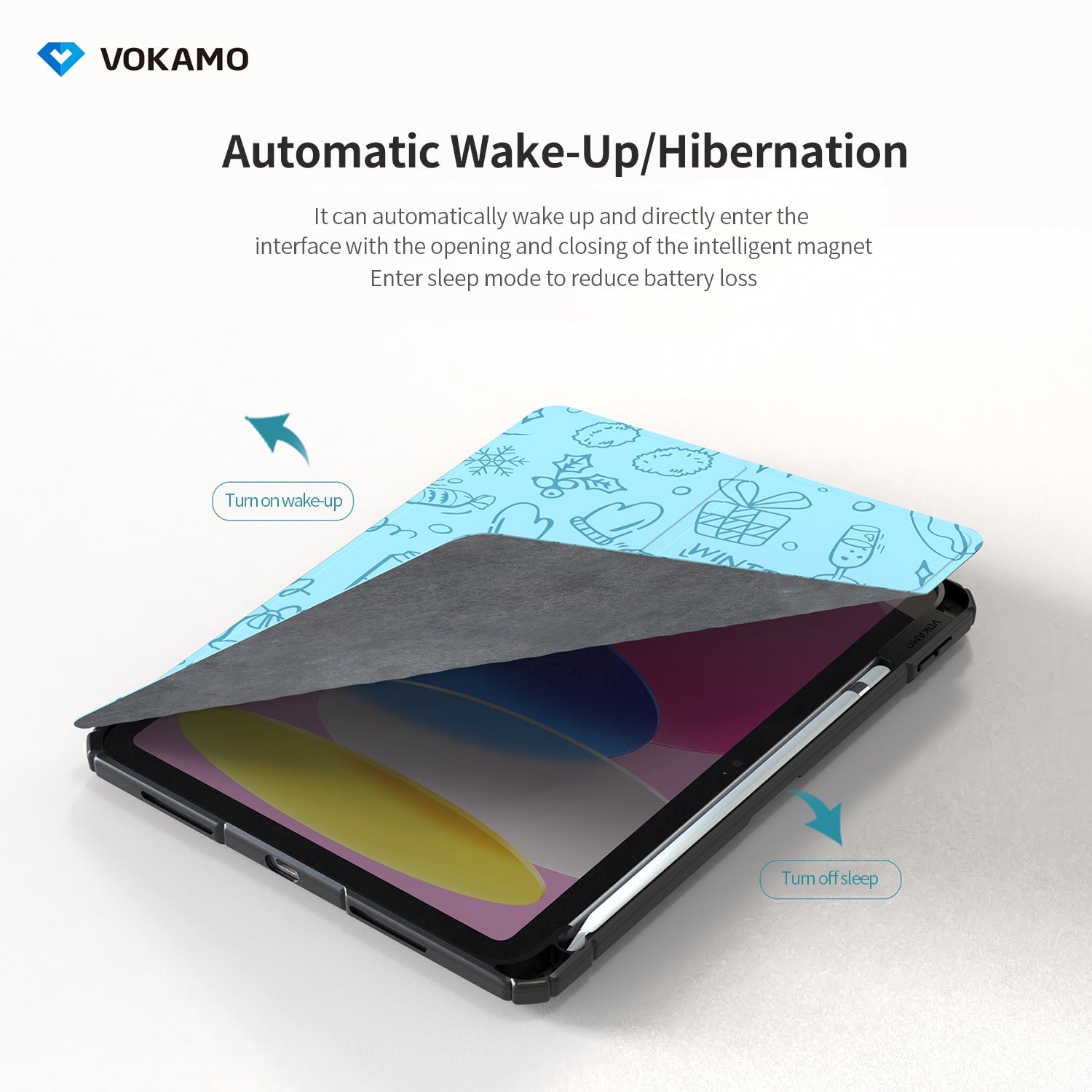 VOKAMO iPad Stand Case for iPad 10.9 " (2022) Tablet Stand Case Cover with Pencil Holder for iPad 10th Case - VOKAMO
