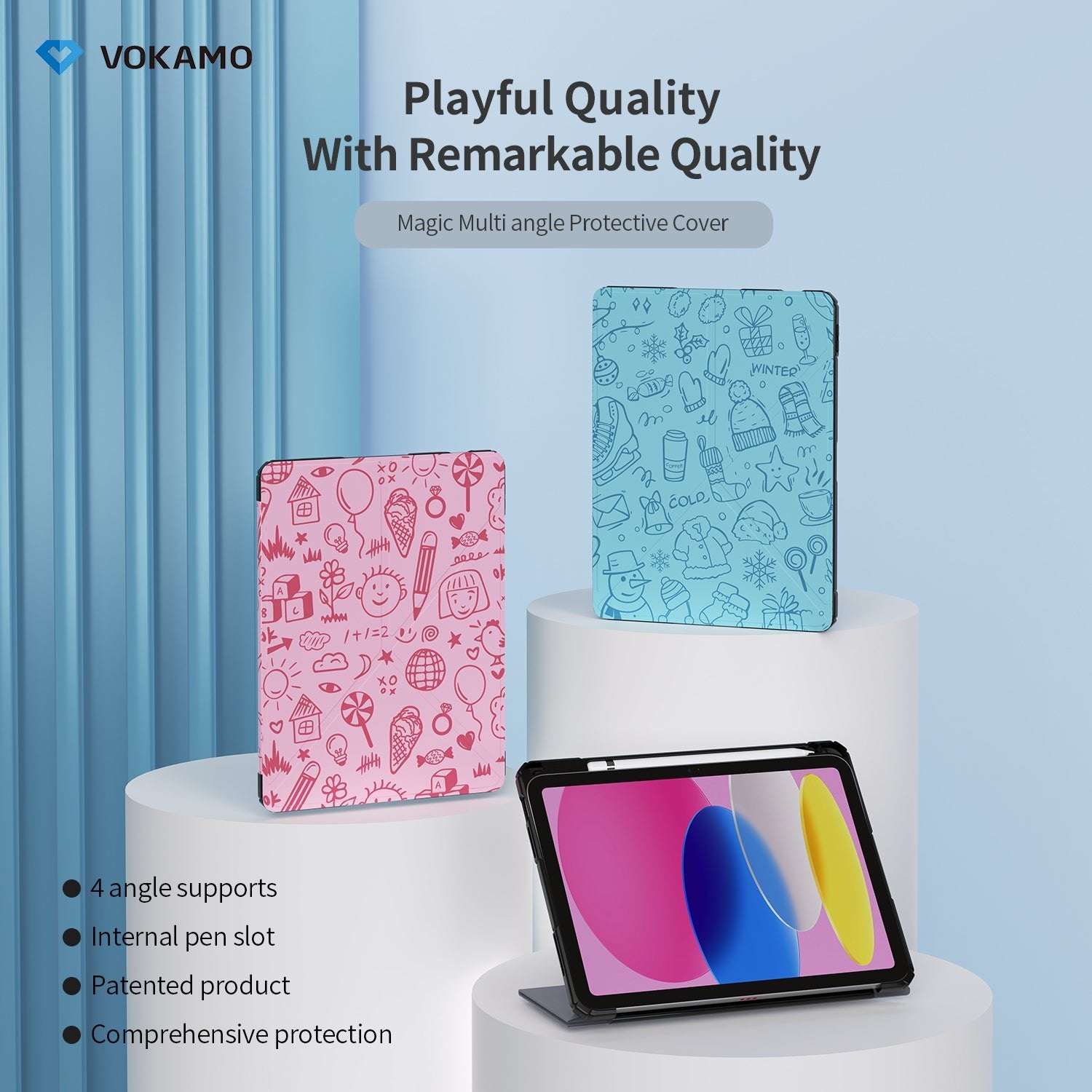 VOKAMO iPad Stand Case for iPad 10.9 " (2022) Tablet Stand Case Cover with Pencil Holder for iPad 10th Case - VOKAMO