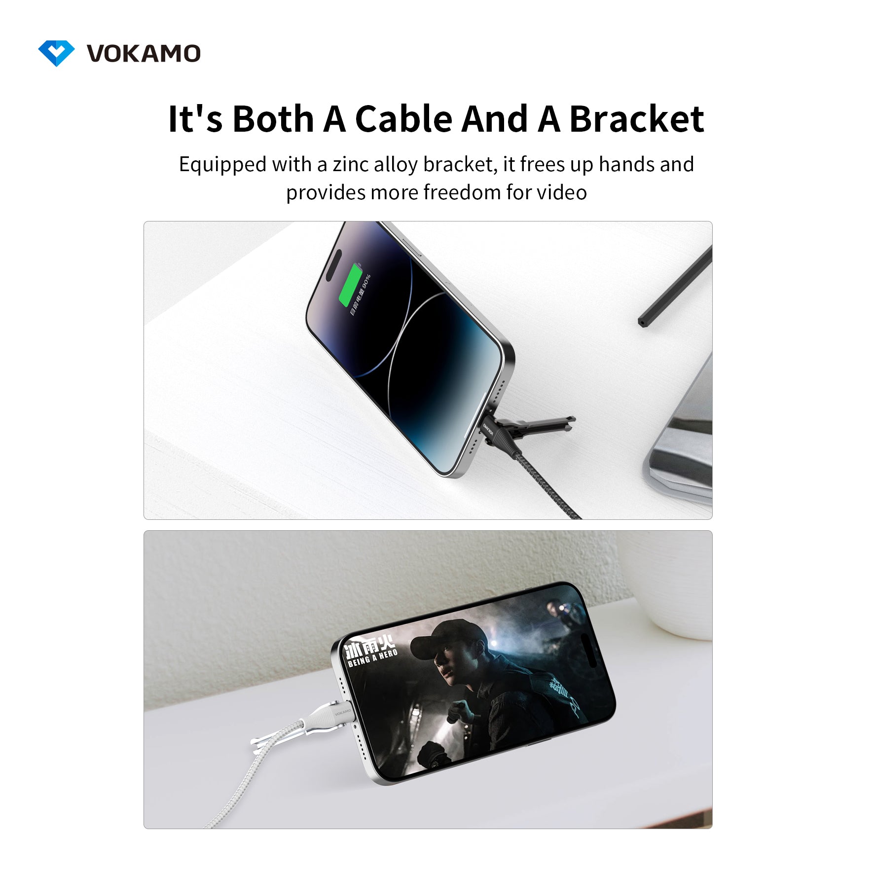 VOKAMO [MFI Certified]USB - C to Lightning Cable with Phone Holder Design 1.2m - VOKAMO