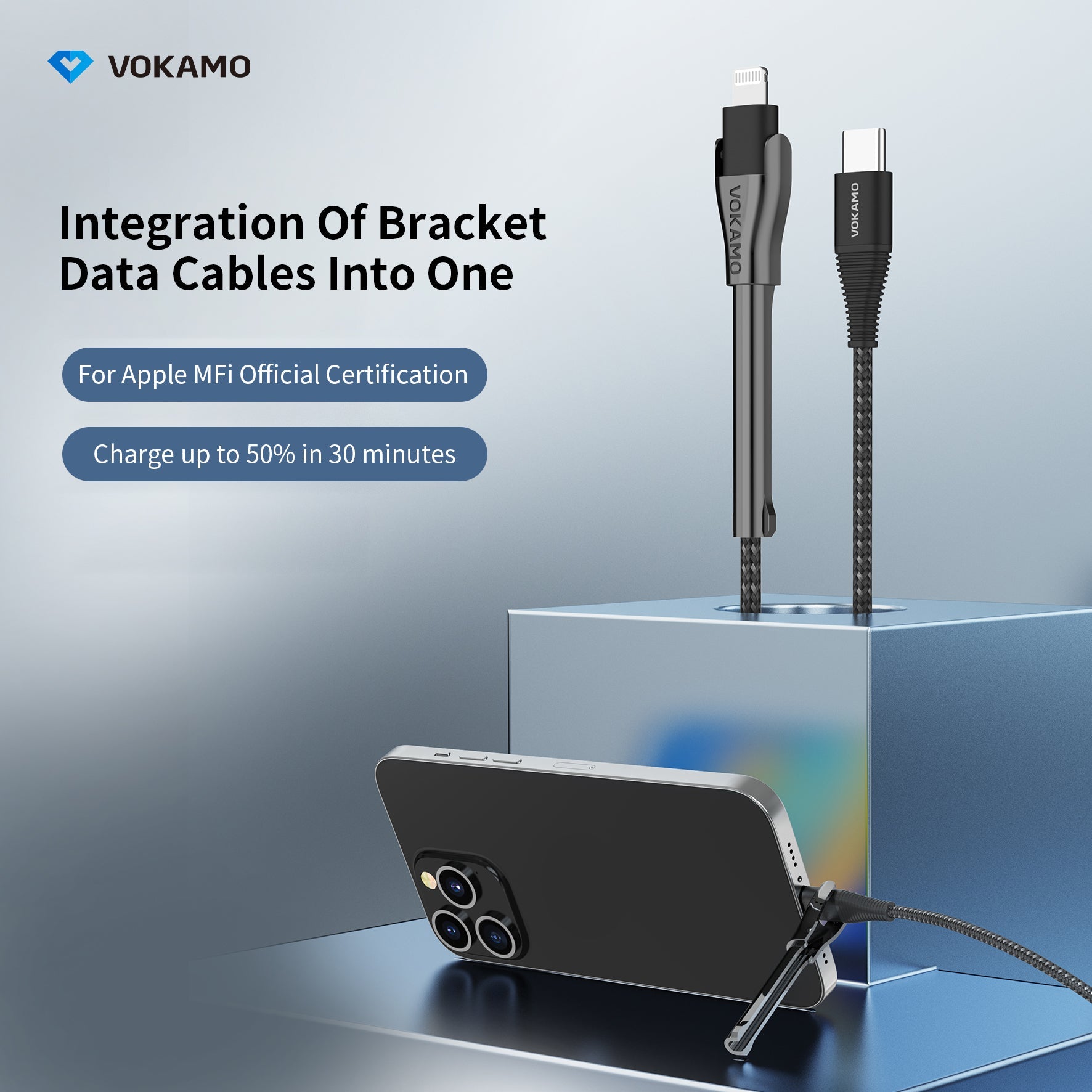 VOKAMO [MFI Certified]USB - C to Lightning Cable with Phone Holder Design 1.2m - VOKAMO