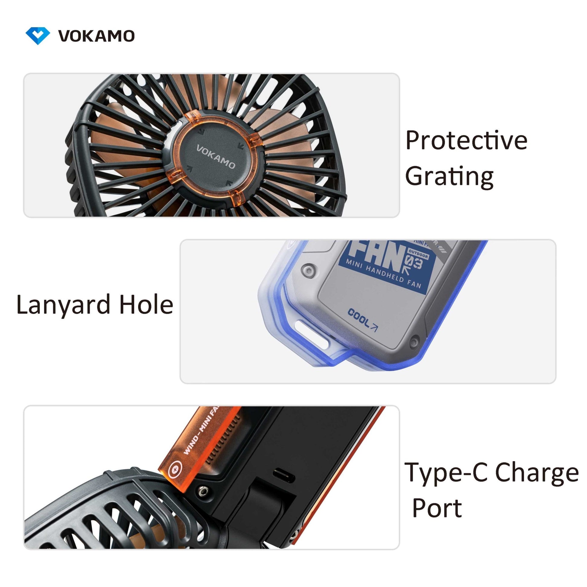 Vokamo Portable Fan Rechargable Mini Fan - VOKAMO