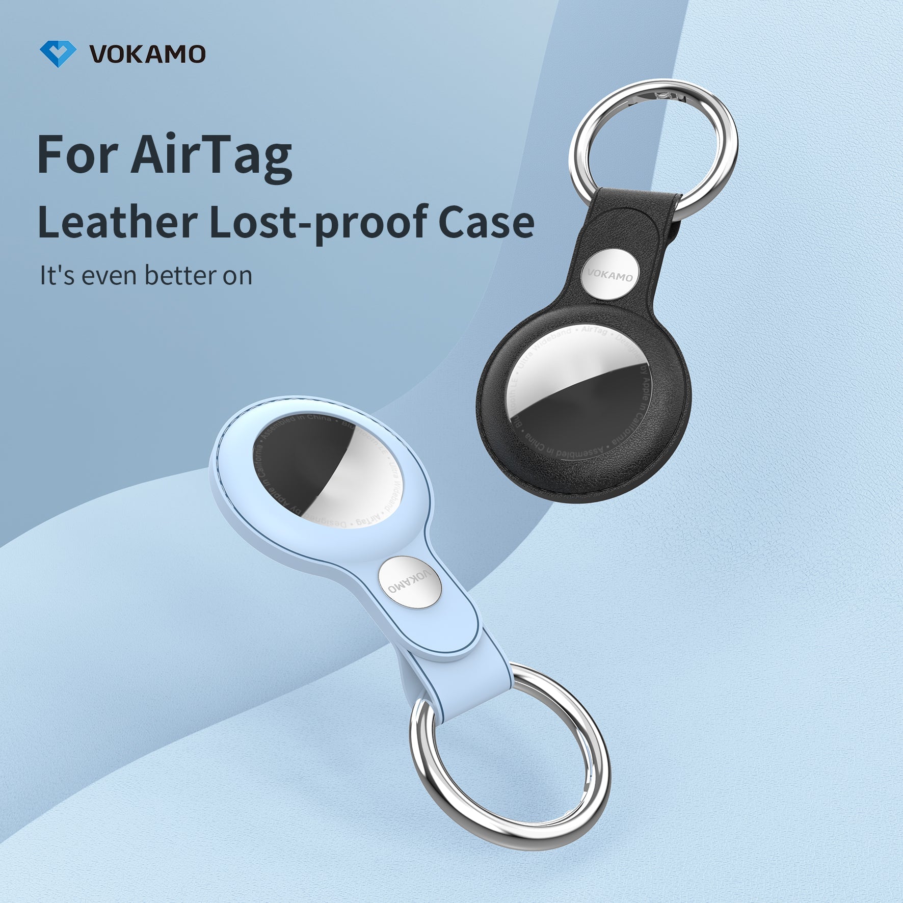 VOKAMO PU Leather Air Tag Holder for Apple Airtag, Protective Air Tag Accessories - VOKAMO