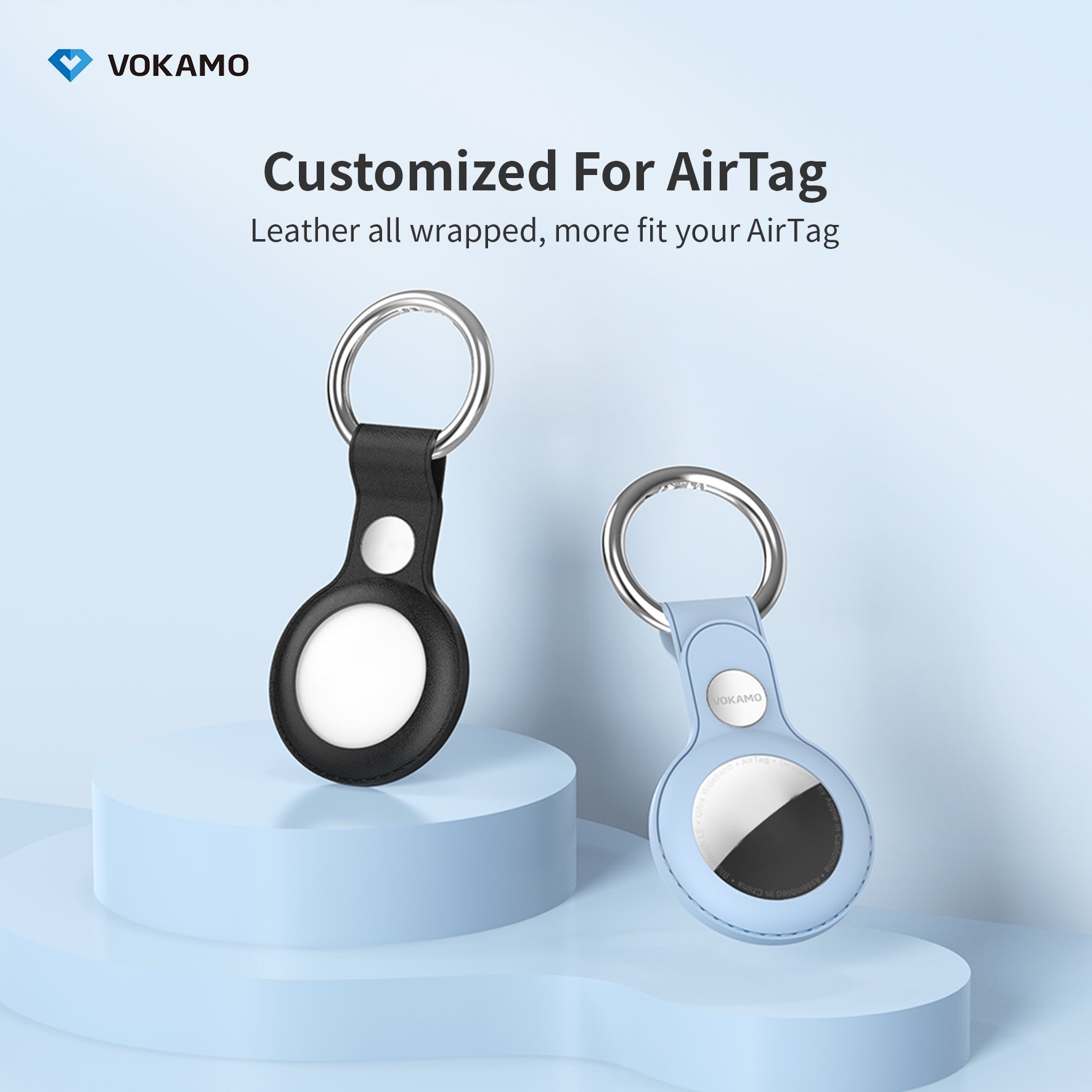 VOKAMO PU Leather Air Tag Holder for Apple Airtag, Protective Air Tag Accessories - VOKAMO