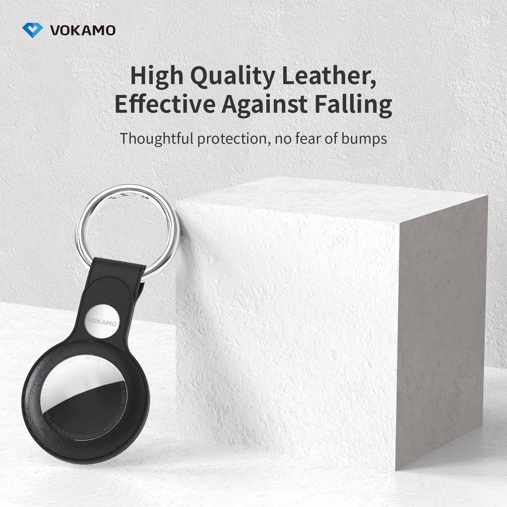 VOKAMO PU Leather Air Tag Holder for Apple Airtag, Protective Air Tag Accessories - VOKAMO