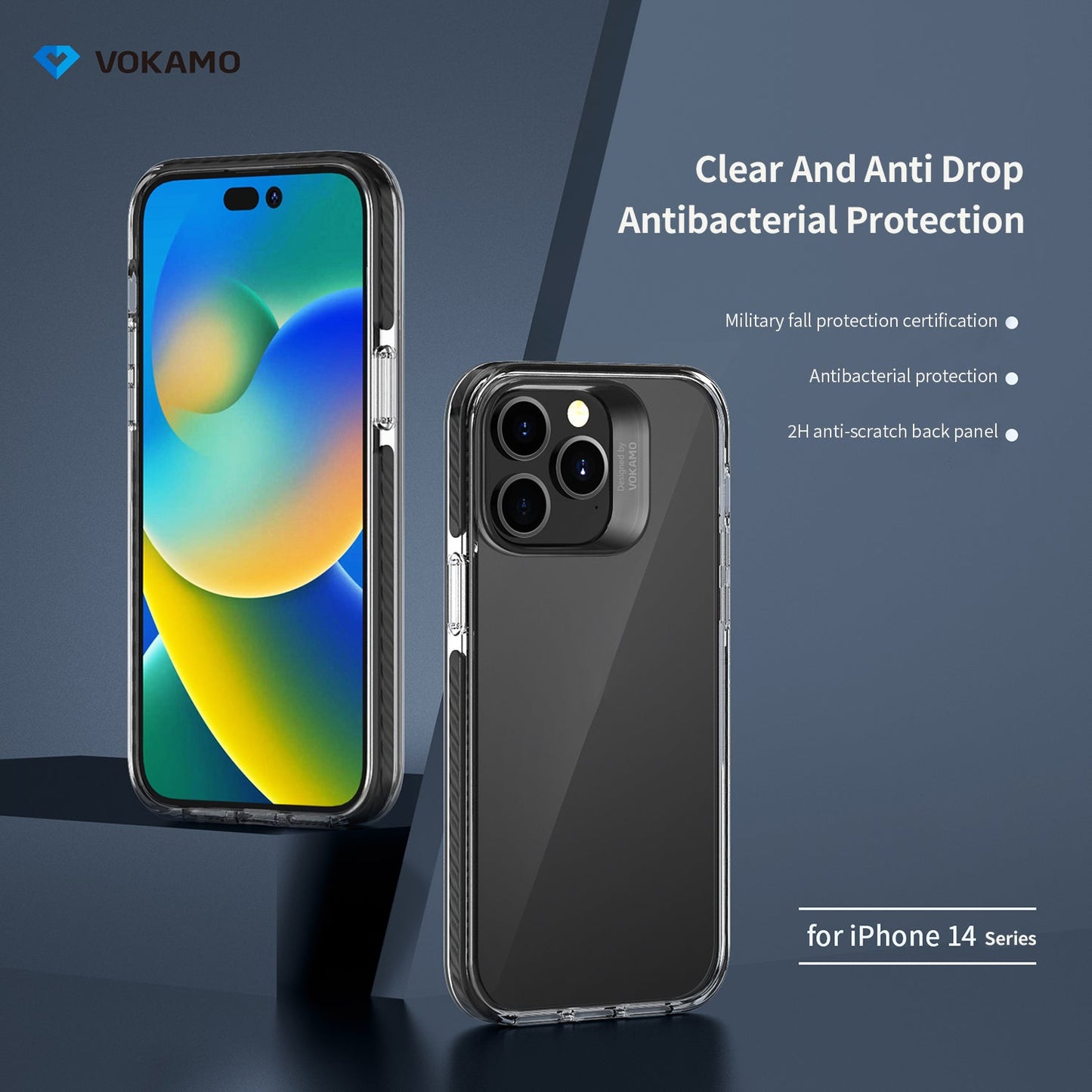 VOKAMO Shockproof Phone Cases, Drop Tested Clear Case for iPhone 14 Pro Max/14 Pro/iPhone 14/14 Plus - VOKAMO