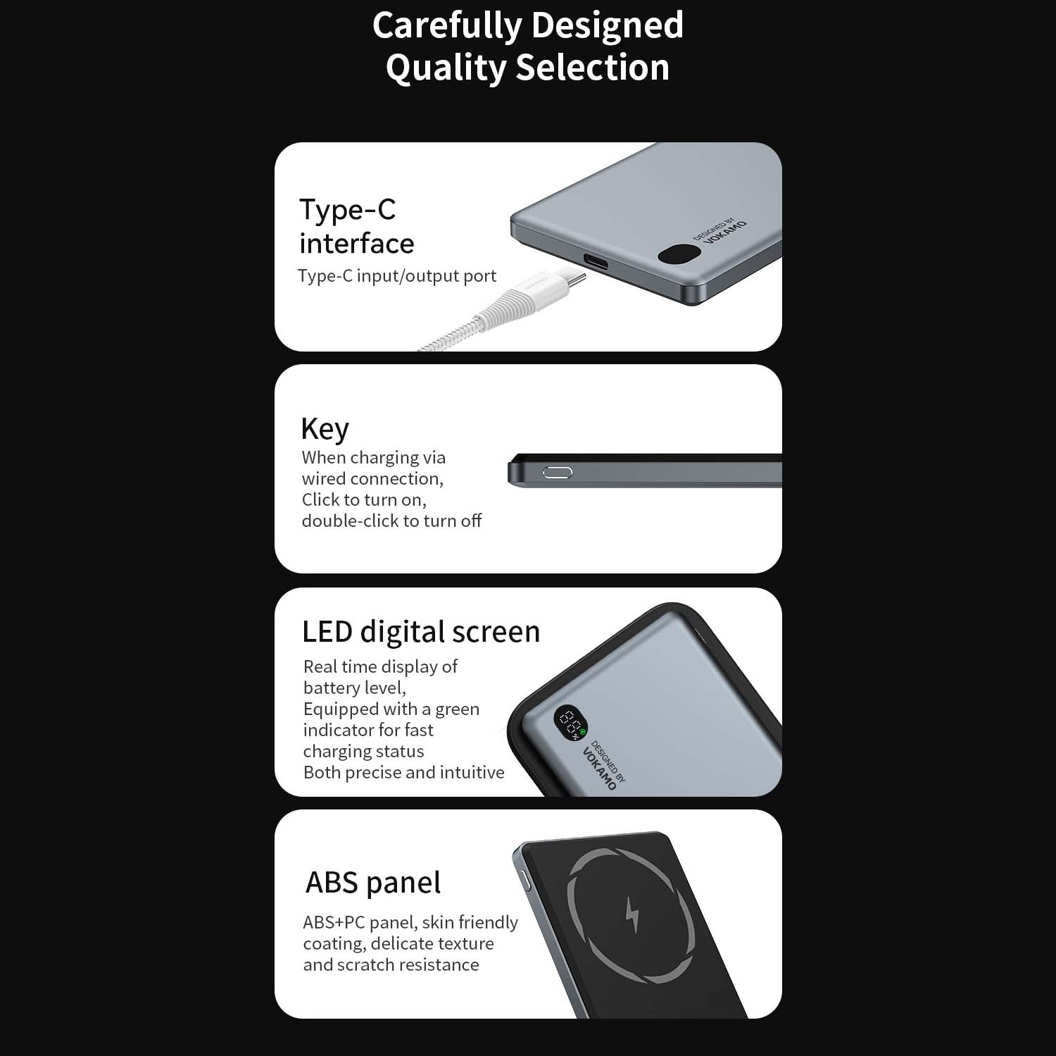 VOKAMO Ultra Slim Magnetic Power Bank 5000mAh Portable Travel Battery Bank - VOKAMO