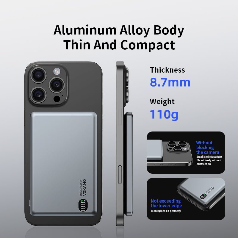 VOKAMO Ultra Slim Magnetic Power Bank 5000mAh Portable Travel Battery Bank - VOKAMO