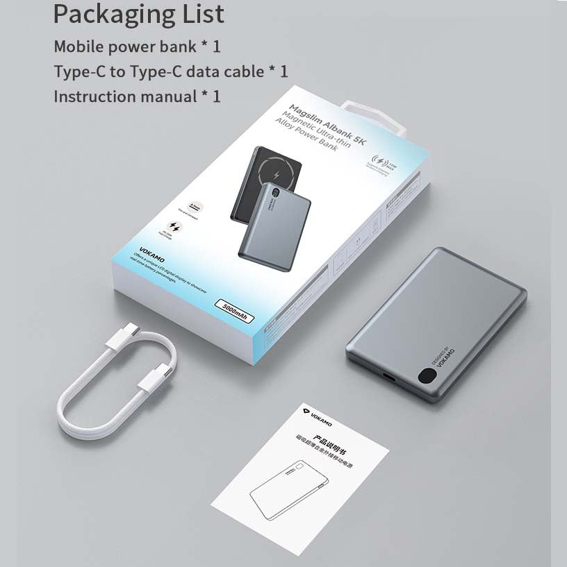 VOKAMO Ultra Slim Magnetic Power Bank 5000mAh Portable Travel Battery Bank - VOKAMO