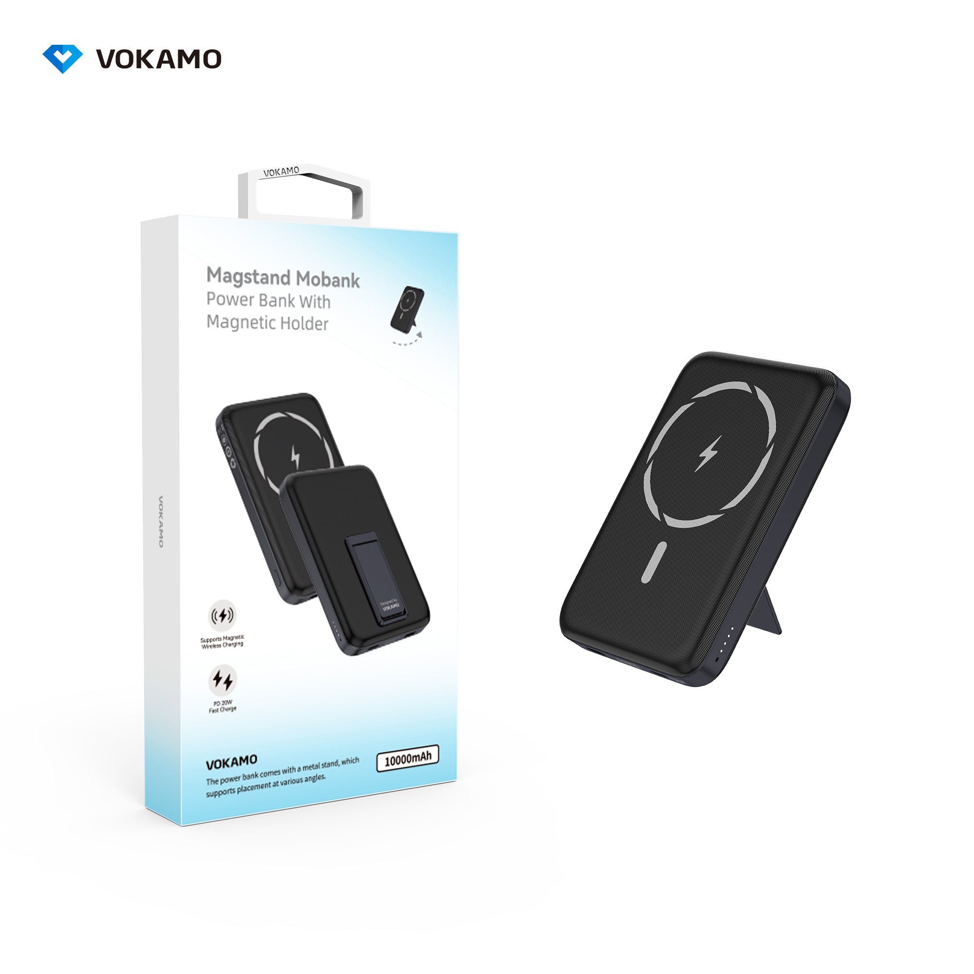 VOKAMO Wireless Power Bank 1000mAh Magnetic Portable Charger with Stand 20W USB C 15W Fast Charging External Battery Pack - VOKAMO